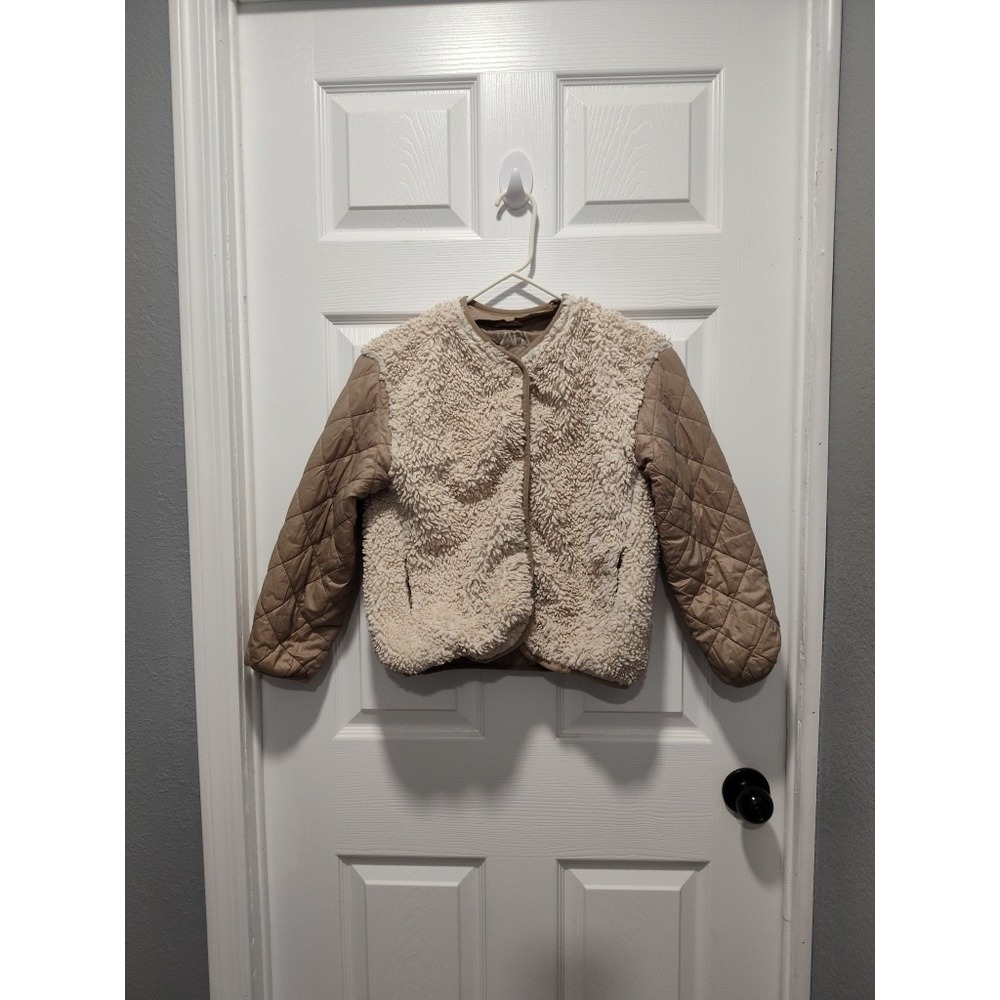 ZARA Basic‎ Beige and Tan Quilted Puffer Sherpa Jacket Girls Size 9/10